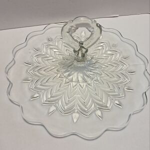 Center Handle tray "Feather" by Jeannette glass 12" x 6" tall (handle)